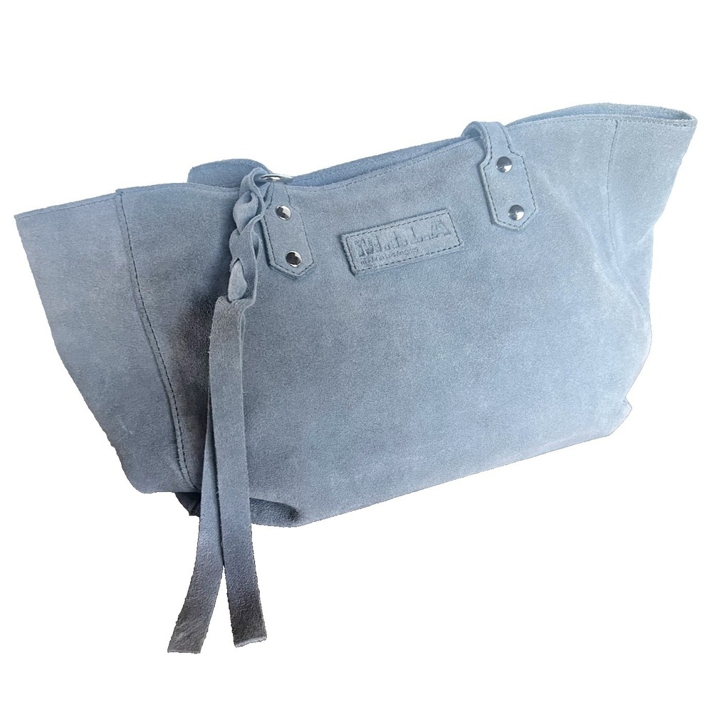 MILA‎ Suede Leather Soft Tote Bag Gray Unstructured  Minimalist Luxury Shoulder